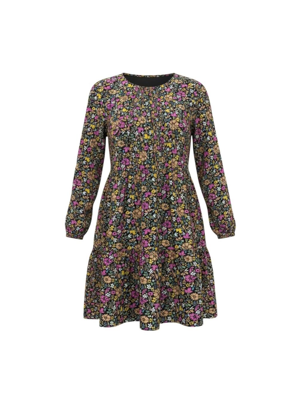 Gap Kids Girls Tiered Long Sleeve Dress Size Large 10-11 Navy Pink Floral Cotton